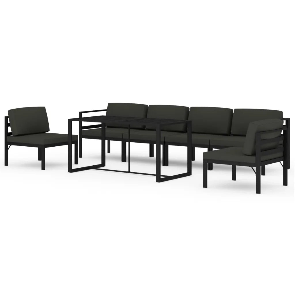 Set Divani da Giardino 7 pz con Cuscini in Alluminio Antracite