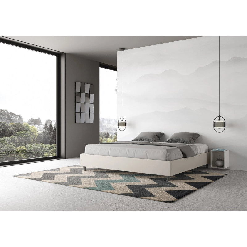 Letto imbottito Matrimoniale 200x200 cm Azelia - Bianco,Similpelle,Con rete