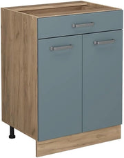Mobiletto base per cucina R-Line, Grigio-blu, 60 cm con cassetto, senza piano di lavoro, per la libera combinazione all'interno di sistemi cucina modulari