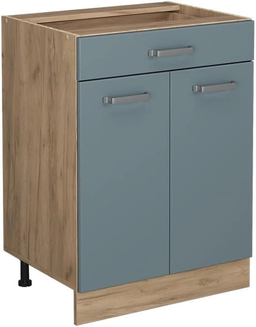 Mobiletto base per cucina R-Line, Grigio-blu, 60 cm con cassetto, senza piano di lavoro, per la libera combinazione all'interno di sistemi cucina modulari