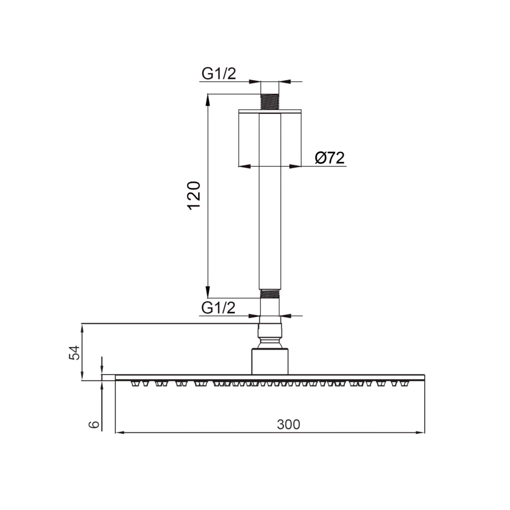 SINED Kit Braccio e Soffione Doccia Doccia a Soffitto Inox Satinato Soffione Da 30cm In Acciaio 316L Installazione Interna ed Esterna Design Resistente alla Corrosione Modello LEVANTE