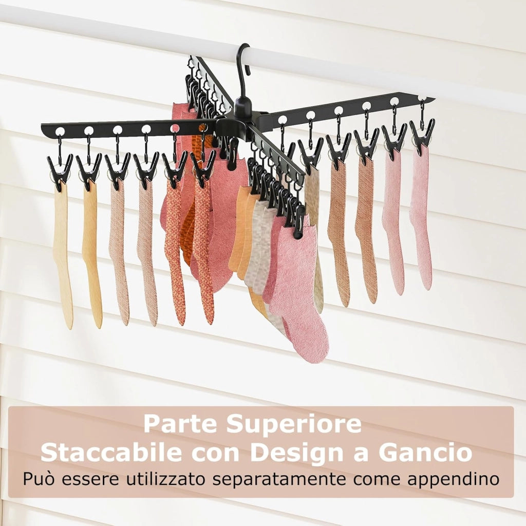 Stendibiancheria da Pavimento a 3 Livelli, Auoto Tripode Stendibianchiera Alto 178 cm con con 24 Ganci & 32 Aste, Portaasciugamani Pieghevole con Bracci Rotabili per Lavanderia e Balcone