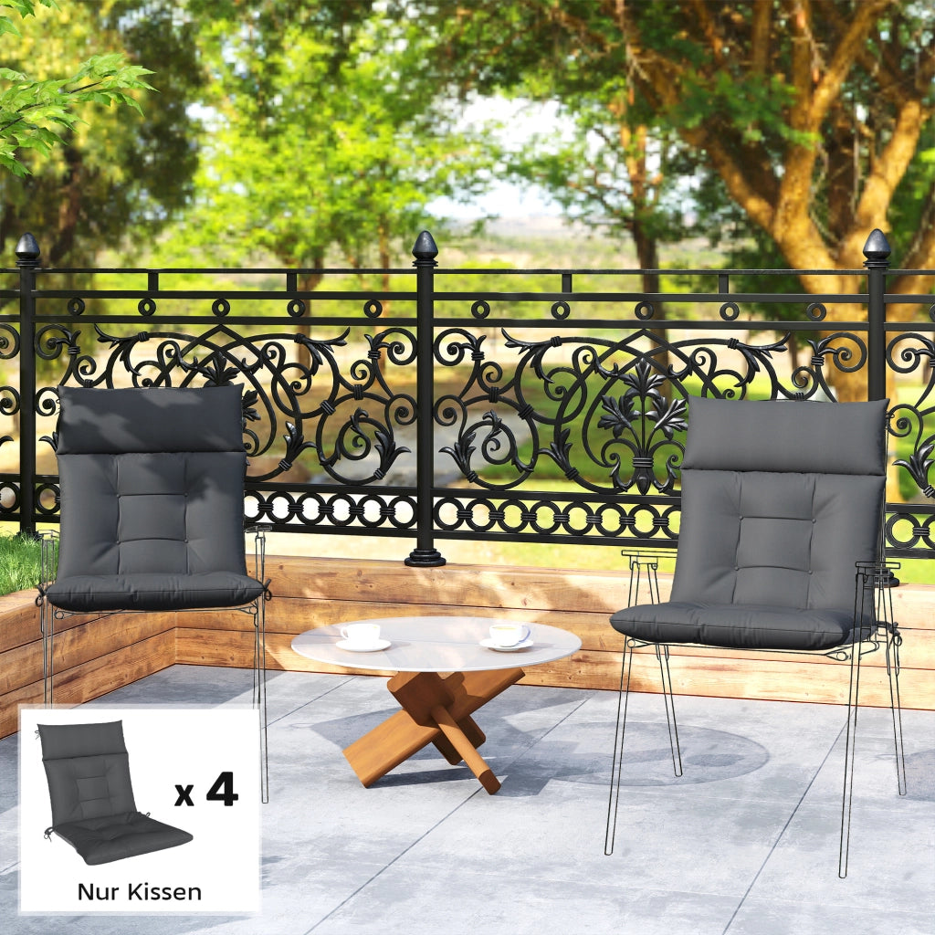 Set di 4 cuscini per sedili; cuscini antiscivolo idropelenti con nastri; interno esterno 111;5 x 53 x 8 cm grigio scuro