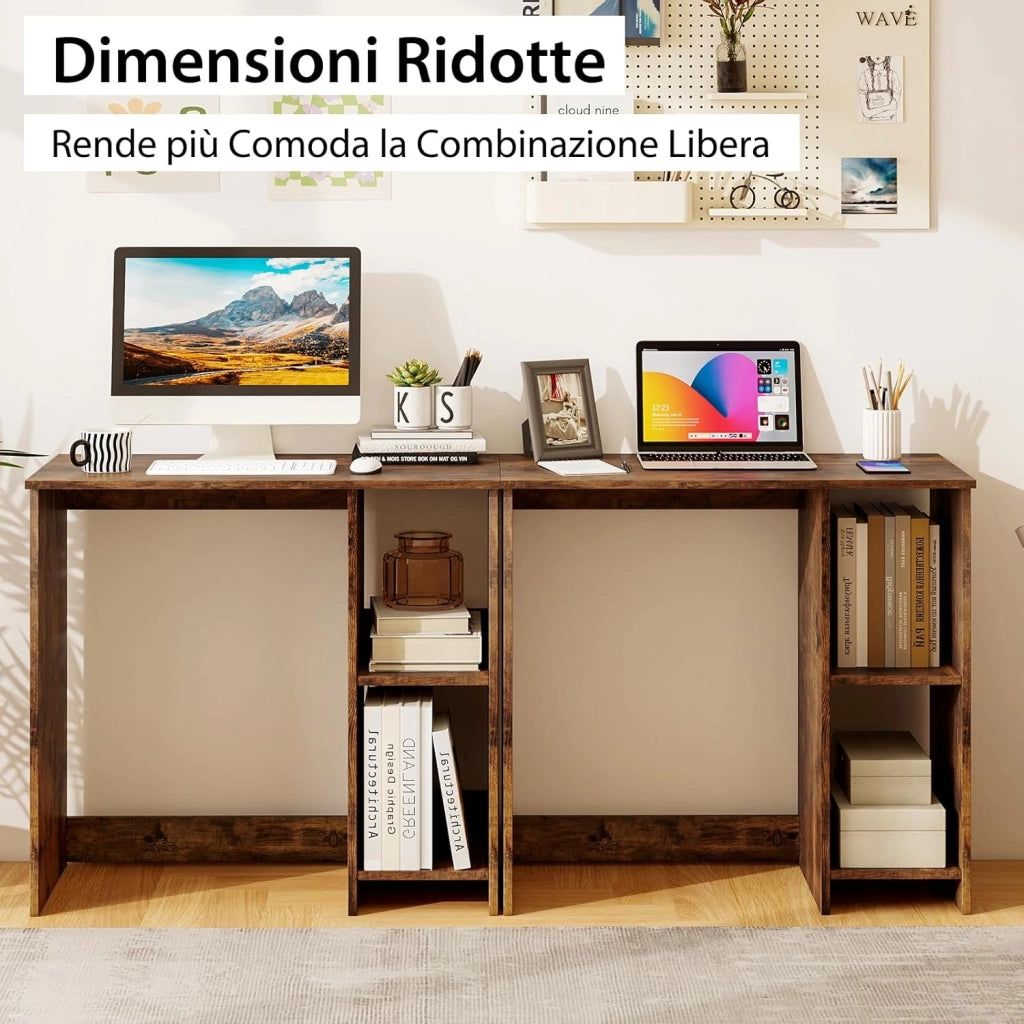 Scrivania per Computer in Legno con 2 Ripiani per Ambienti Piccoli, Scrivania Moderna e Salvaspazio da Casa e Ufficio, 80 x 40 x 74 cm (Marrone)