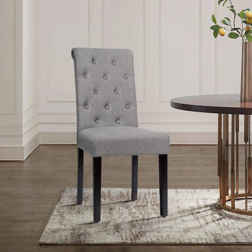 Set di 2 sedie da pranzo imbottite, eleganti sedie imbottite con schienale alto e gambe in legno massello, 61 x 46 x 100 cm, per ristorante, caffetteria (grigio)