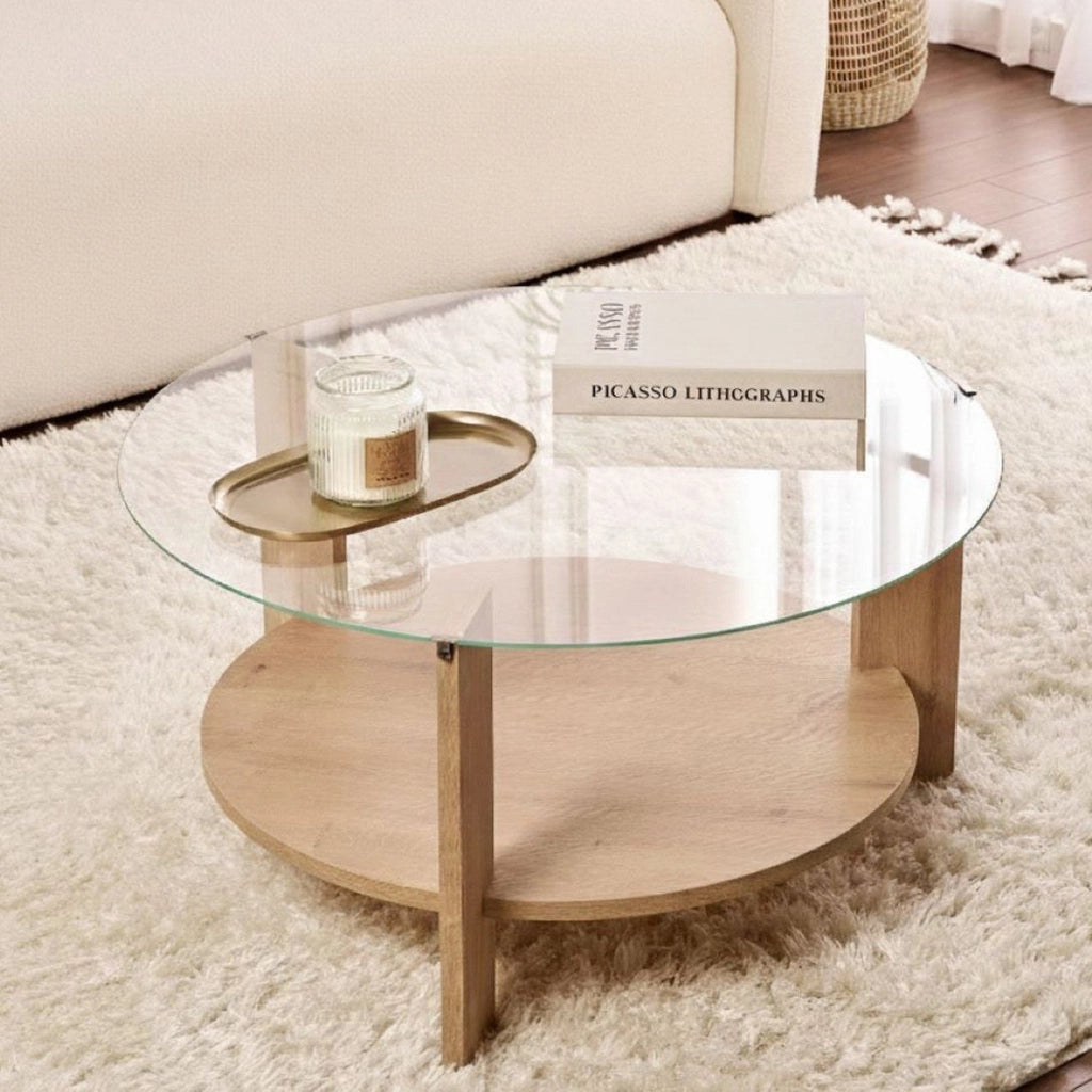 Canevino, Tavolino da Salotto Forma Rotondo, 75x75x40h cm Marrone Rovere