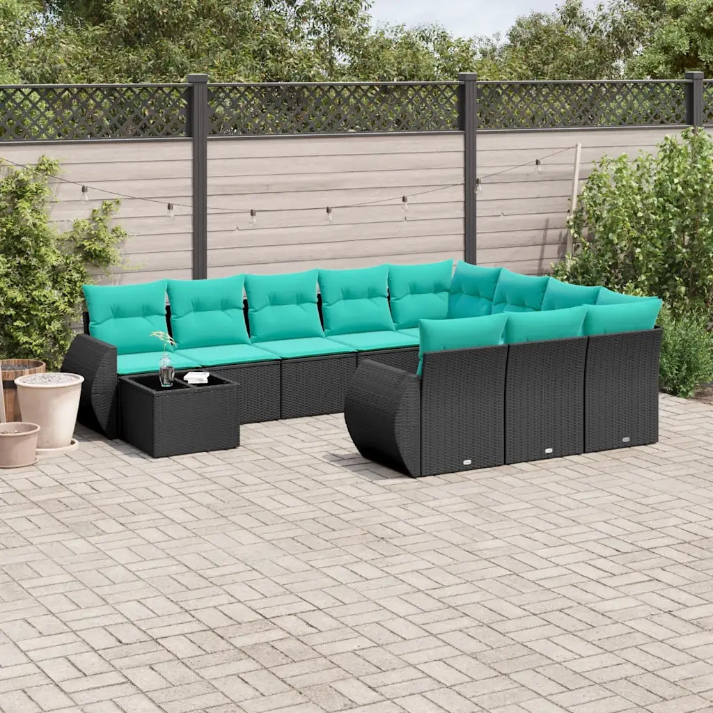 Set Divani da Giardino 11 pz con Cuscini Nero in Polyrattan 3221926