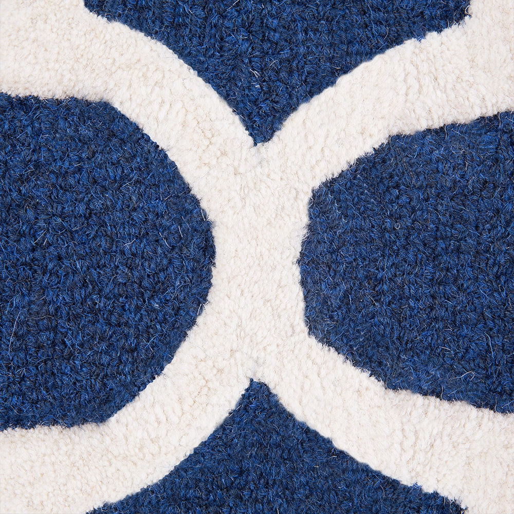 Tappeto tappetino Lana Blu 80 x 150 cm Traliccio Motivo Quadrifoglio Trapuntato a Mano Orientale Trifoglio Marocchino