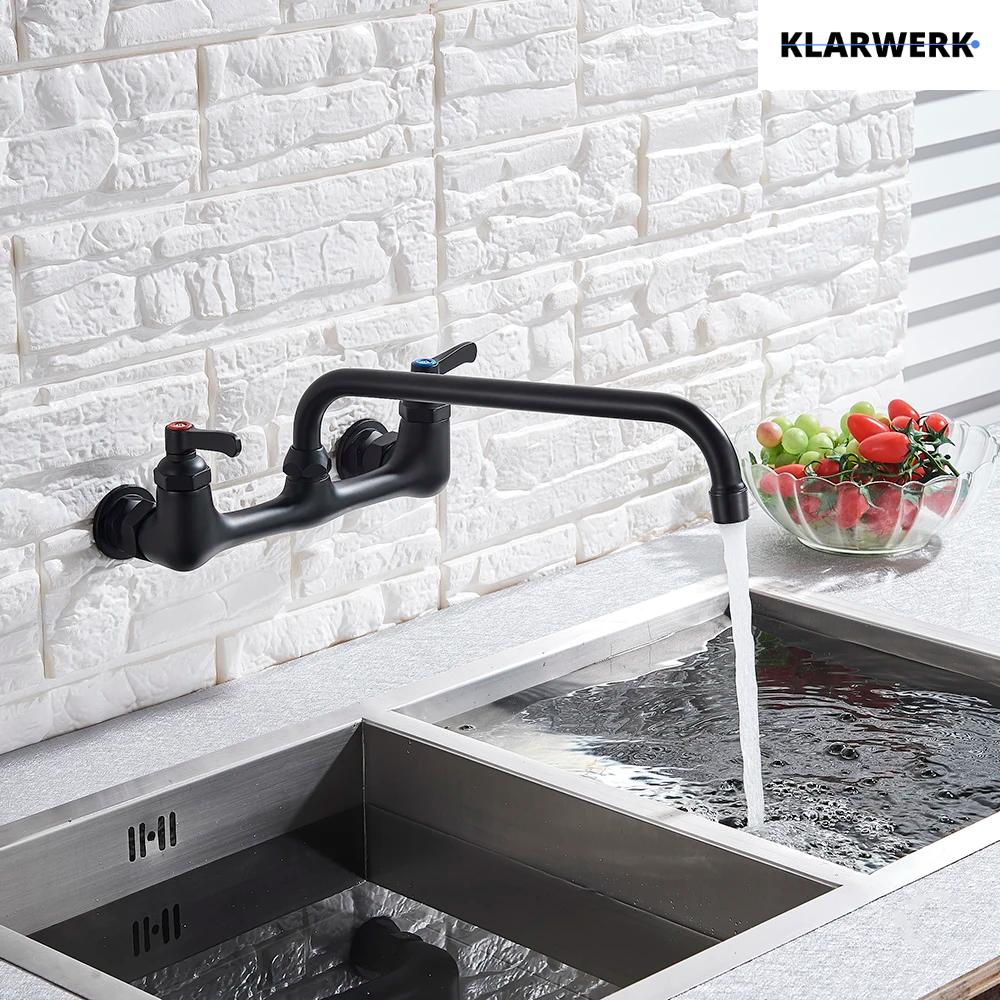 ALEX | rubinetto miscelatore catering rubinetto a parete nero | professionale da cucina in acciaio inox lungo e piatto| acqua ristorante bocca dritta