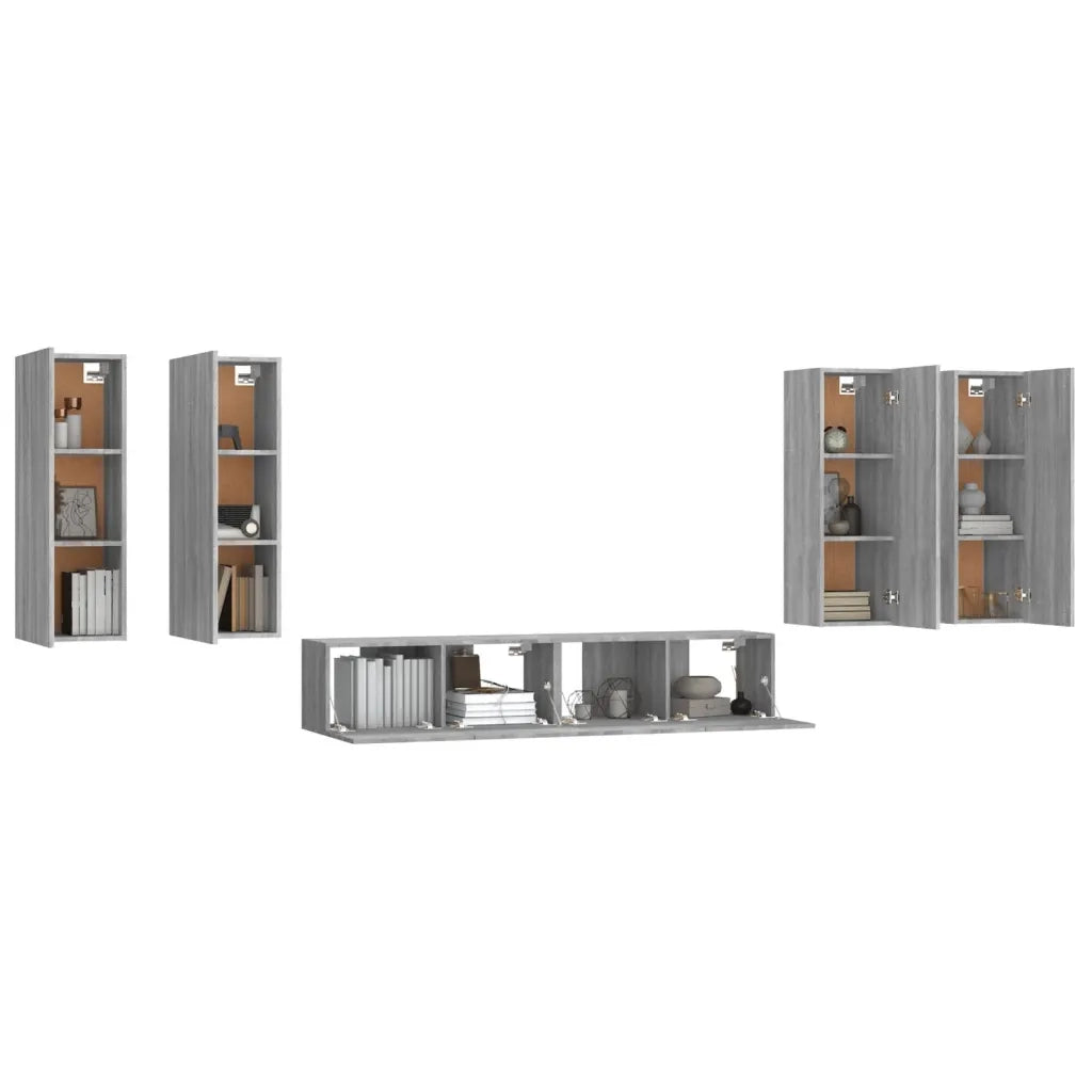 Set di Mobili Porta TV 6 pz Grigio Sonoma in Legno Multistrato 3114348