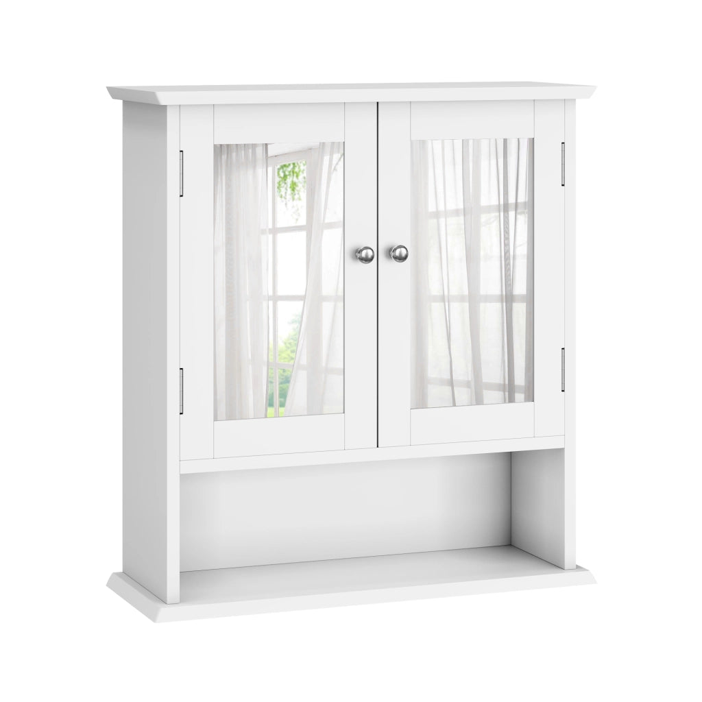Mobile da bagno con specchio; 1 ripiano regolabile; per bagno; in MDF e vetro; bianco