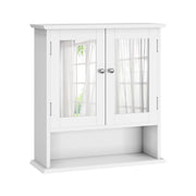 Mobile da bagno con specchio; 1 ripiano regolabile; per bagno; in MDF e vetro; bianco