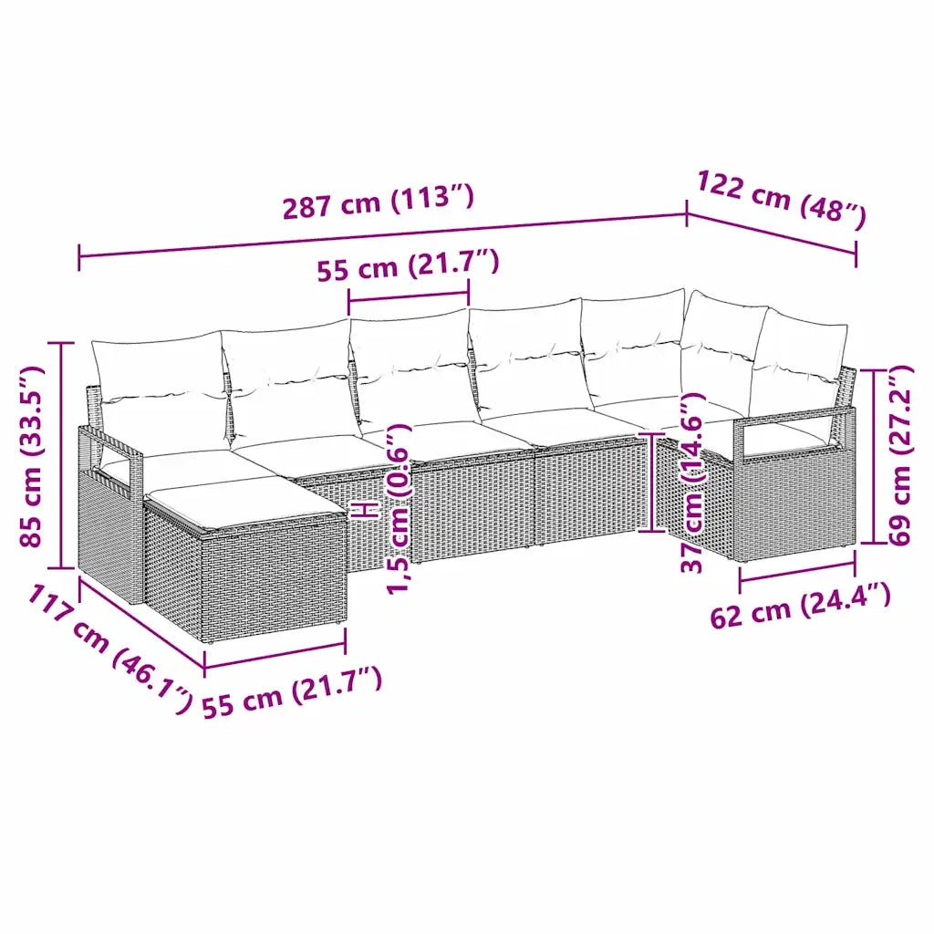 Set di divani con cuscino 7 pcs Beige polyrattan 3346470