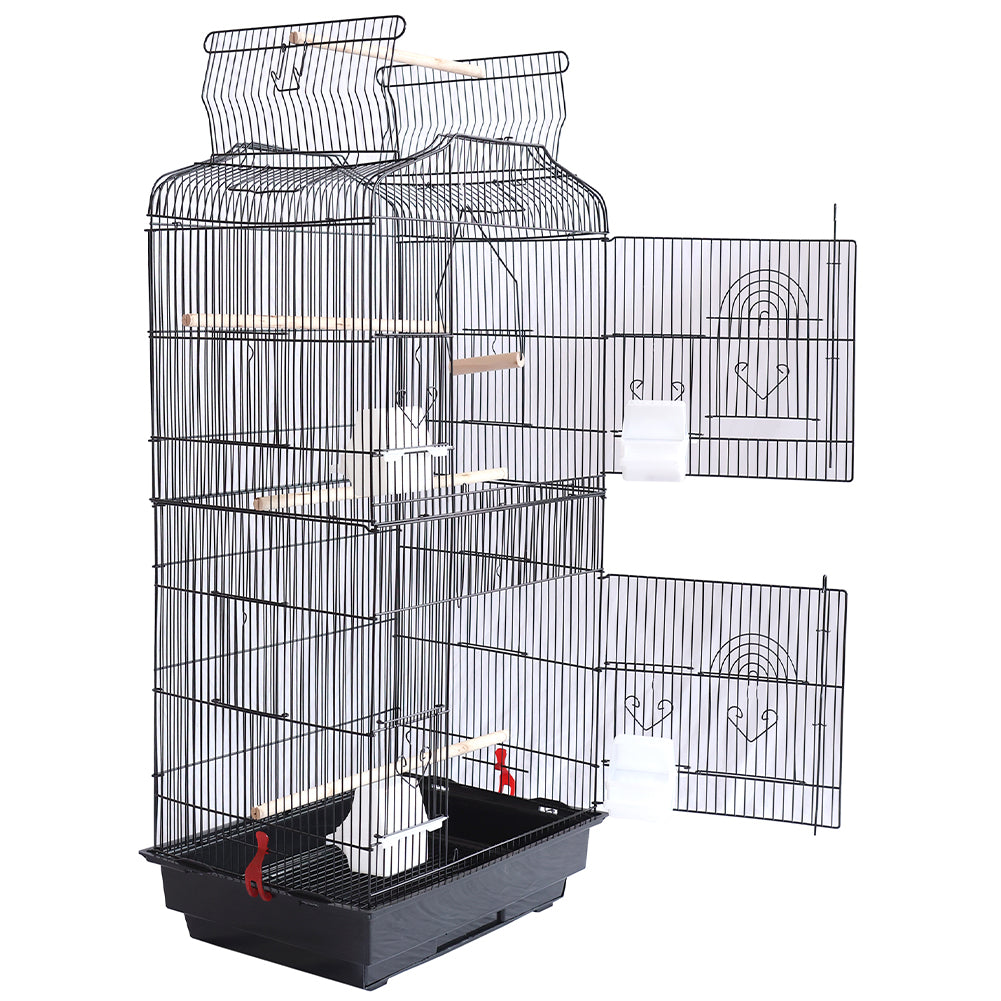 Gabbia Voliera per Uccelli Nera per Pappagalli Inseparabili con Tetto Apribile