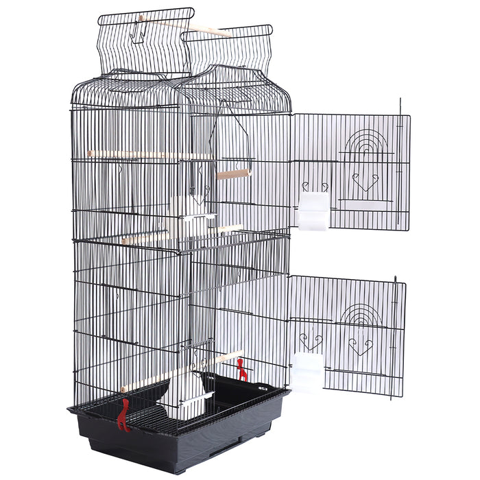 Gabbia Voliera per Uccelli Nera per Pappagalli Inseparabili con Tetto Apribile