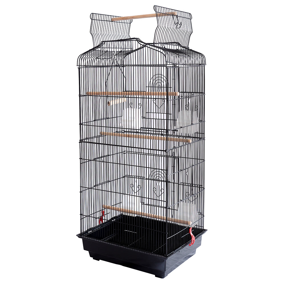 Gabbia Voliera per Uccelli Nera per Pappagalli Inseparabili con Tetto Apribile