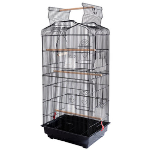 Gabbia Voliera per Uccelli Nera per Pappagalli Inseparabili con Tetto Apribile