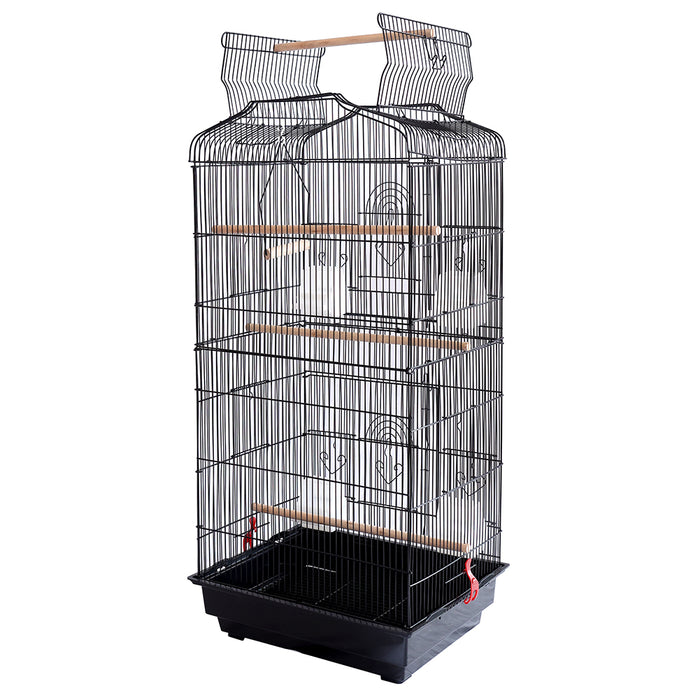 Gabbia Voliera per Uccelli Nera per Pappagalli Inseparabili con Tetto Apribile