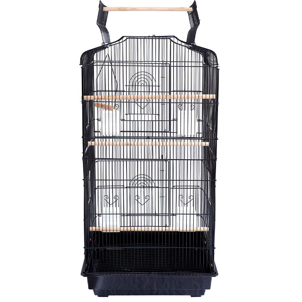 Gabbia Voliera per Uccelli Nera per Pappagalli Inseparabili con Tetto Apribile