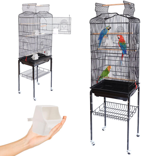 Gabbia Voliera per Uccelli Nera per Pappagalli con Tetto Apribile 46x35x148 cm