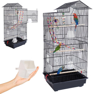 Gabbia Voliera Nera per Uccelli Volatili Pappagalli con 2 Aperture e Giocattoli