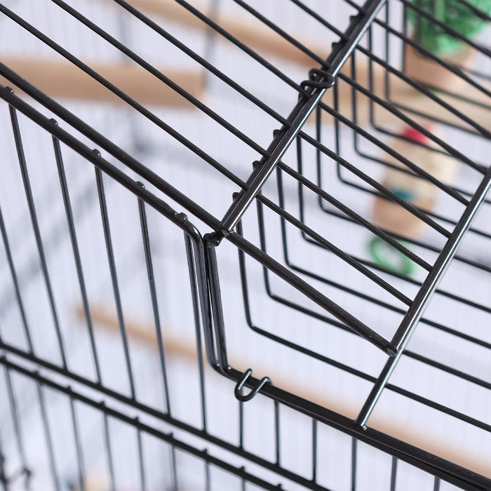 Gabbia Voliera Nera per Uccelli Volatili Pappagalli con 2 Aperture e Giocattoli