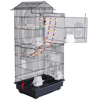 Gabbia Voliera Nera per Uccelli Volatili Pappagalli con 2 Aperture e Giocattoli