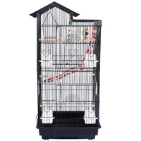 Gabbia Voliera Nera per Uccelli Volatili Pappagalli con 2 Aperture e Giocattoli