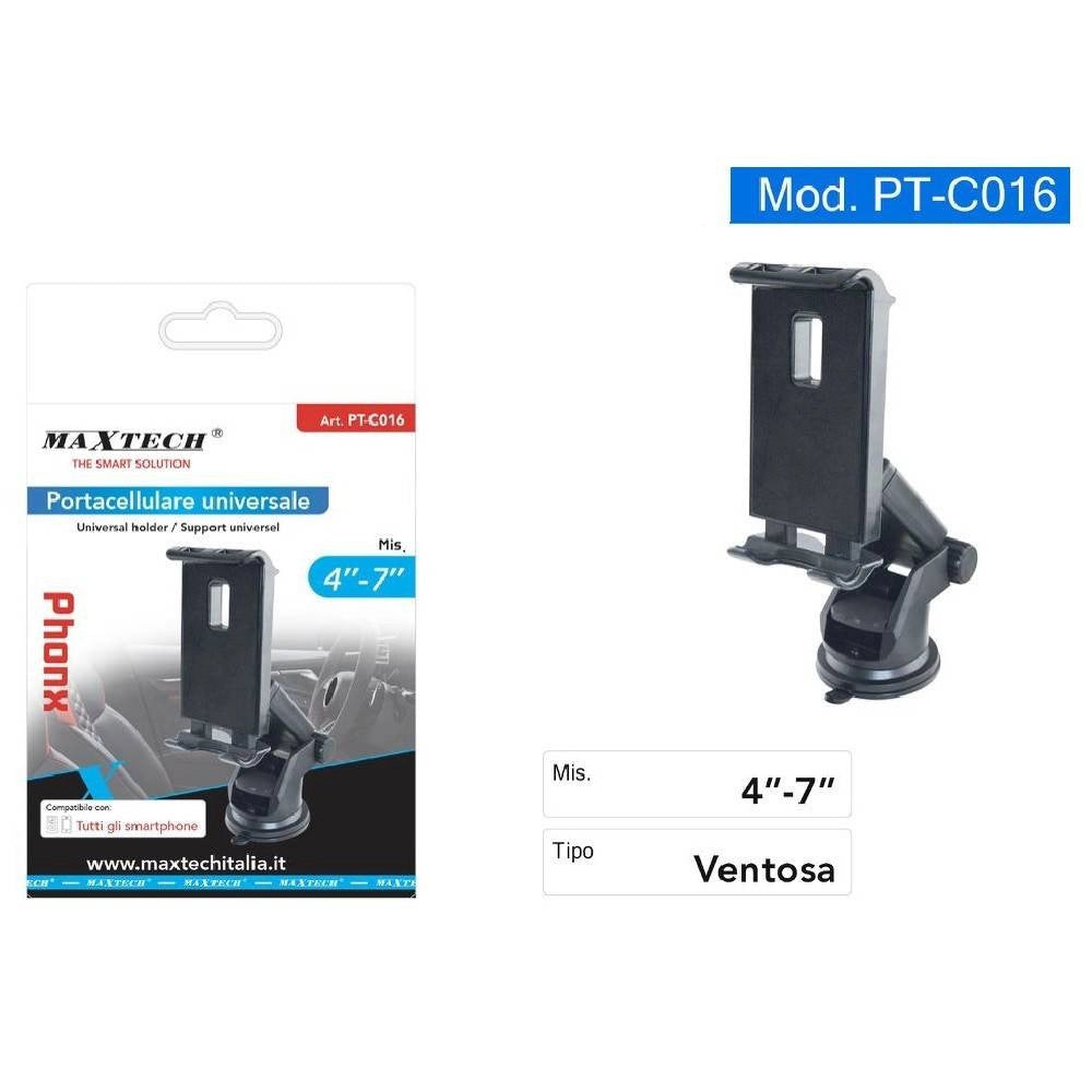 Trade Shop - Porta Cellulare Da Auto Ventosa Smartphone Universale Navigatore Maxtech Pt-c016 -