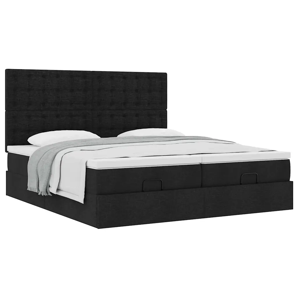 vidaXL Struttura Letto Pouf con Materassi Nero 160x200 cm in Tessuto