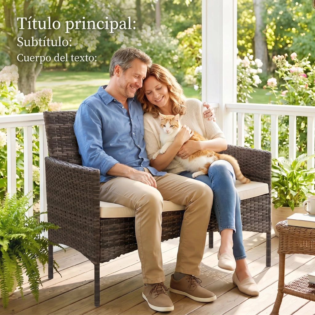 Divano 2 Posti Esterno in Polyrattan con Cuscini Lavabili ¨C Minimal ¨C Grigio Caqui