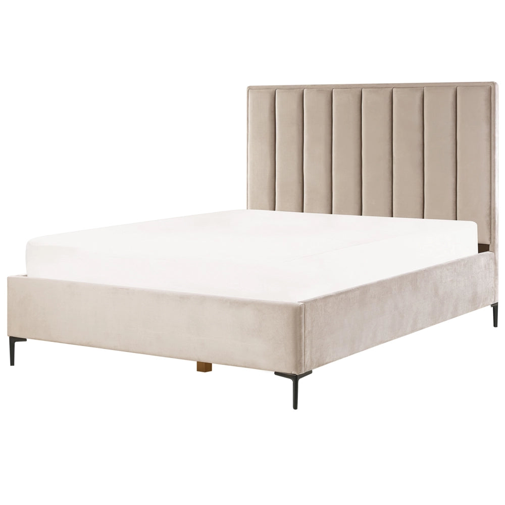 Letto Matrimoniale con Contenitore in Velluto tortora 160 x 200 cm con poggiatesta imbottita ottomana gambe in metallo Nero