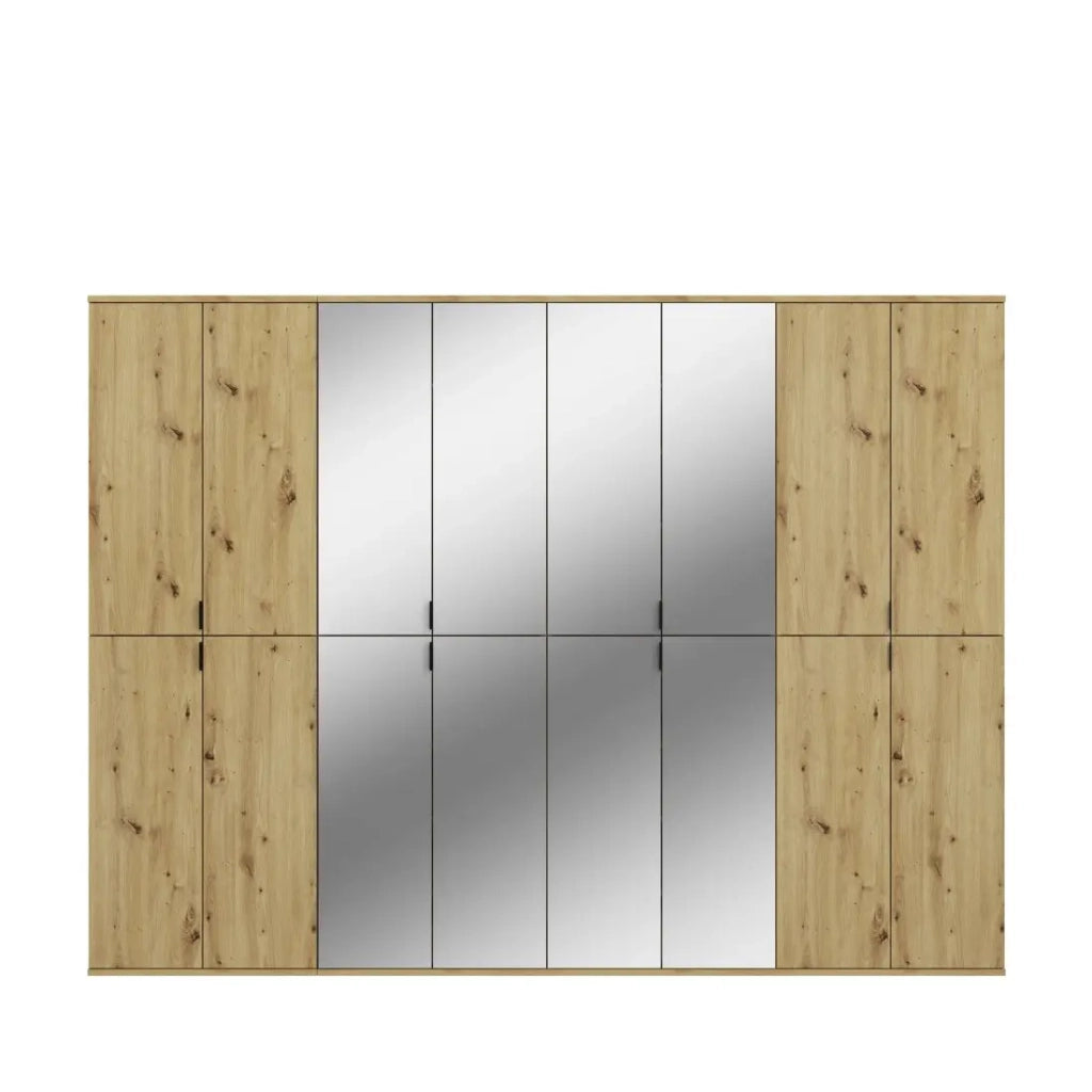 Armadio BODITE – 16 porte con specchi – Rovere chiaro