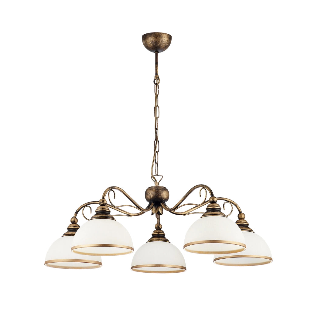 Lampadario classico bronzo patinato vetro bianco 5xE27 XSARA