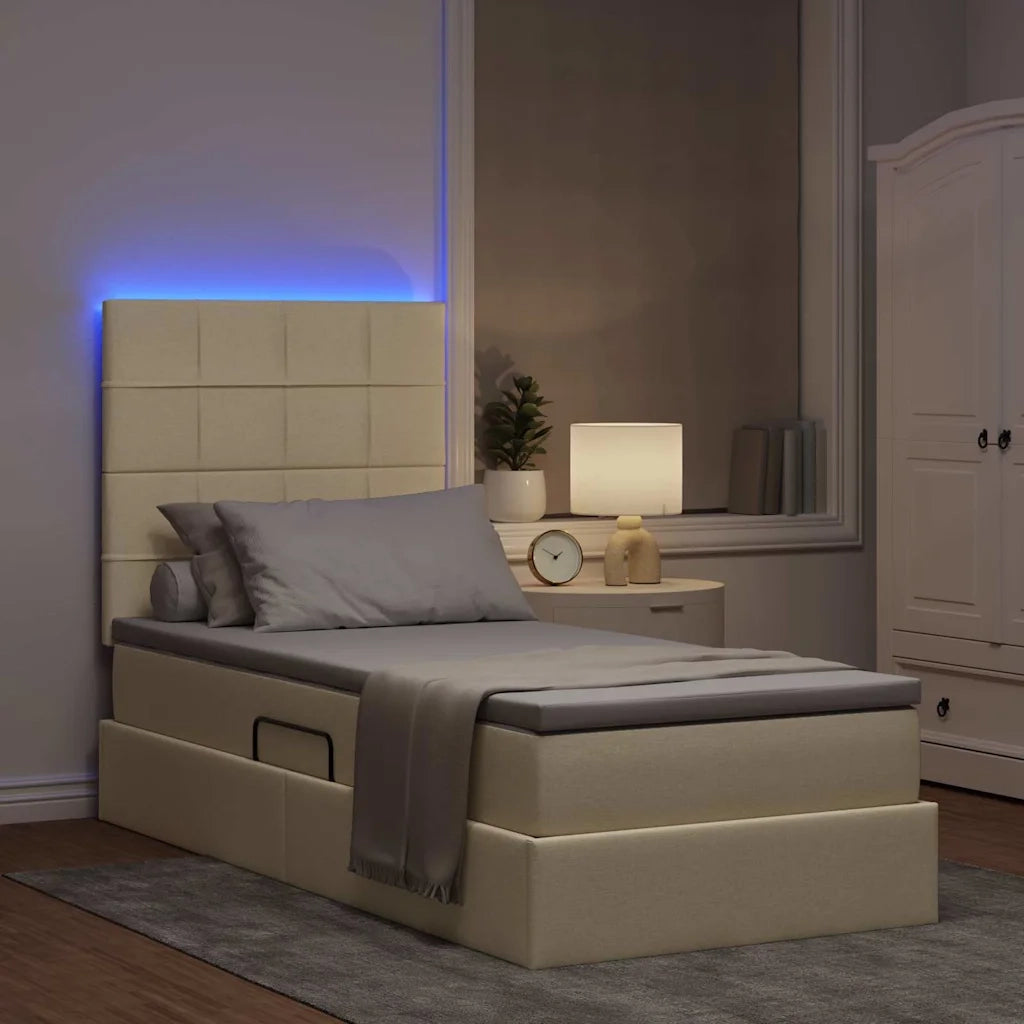 Letto con contenitore e LED Crema 90 x 200 cm Poliestere