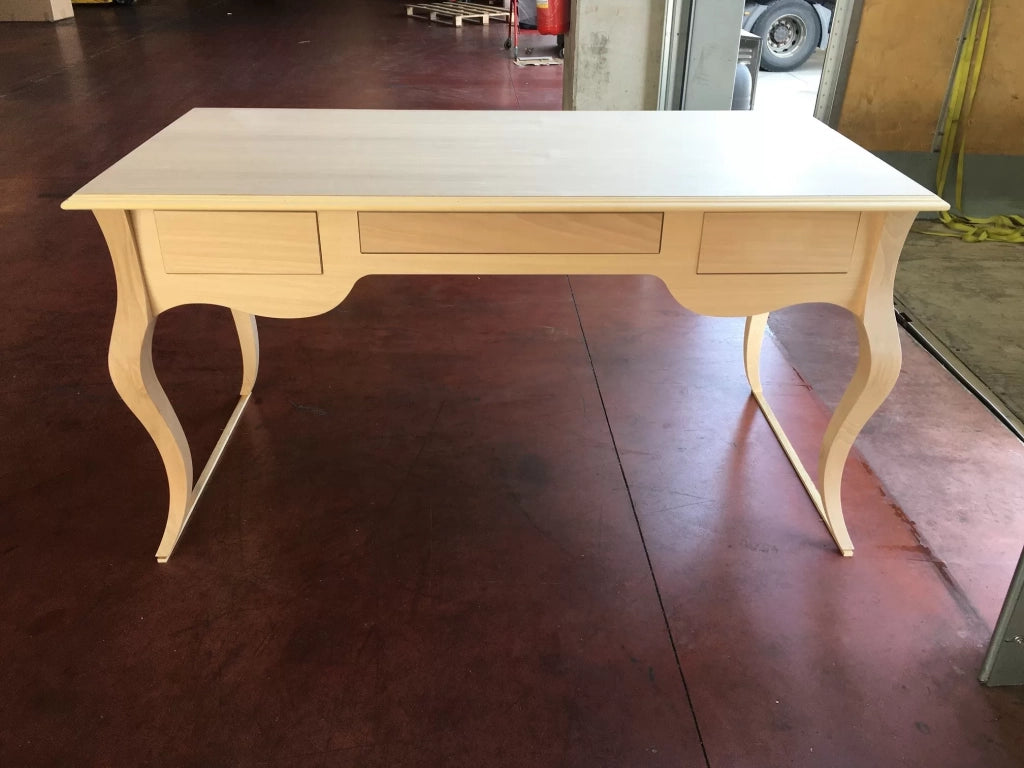 scrivania 3 cassetti sagomata legno grezzo 130x75x80 - Mobili 2G