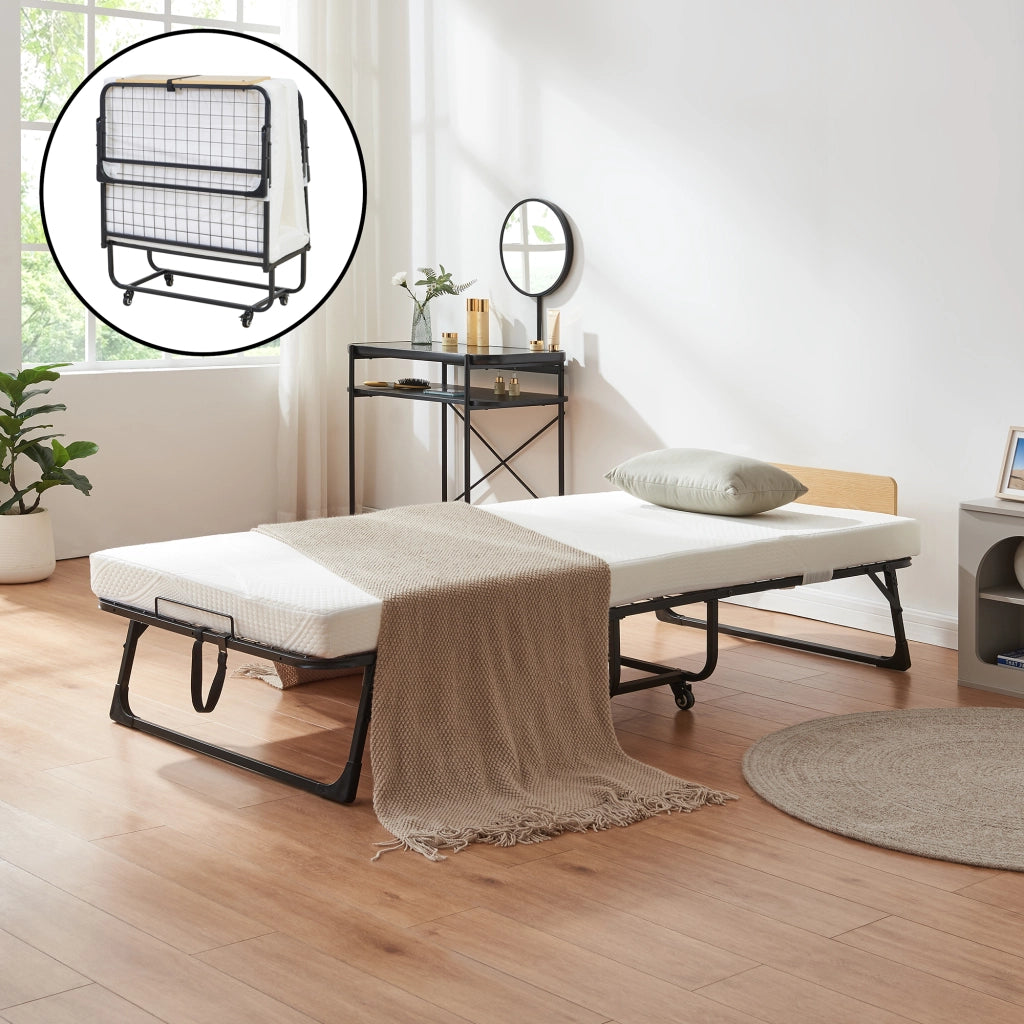Letto Pieghevole Lustendi con Materasso in Schiuma Fredda 90x200 cm Brandina Singola con Rotelle [en.casa]