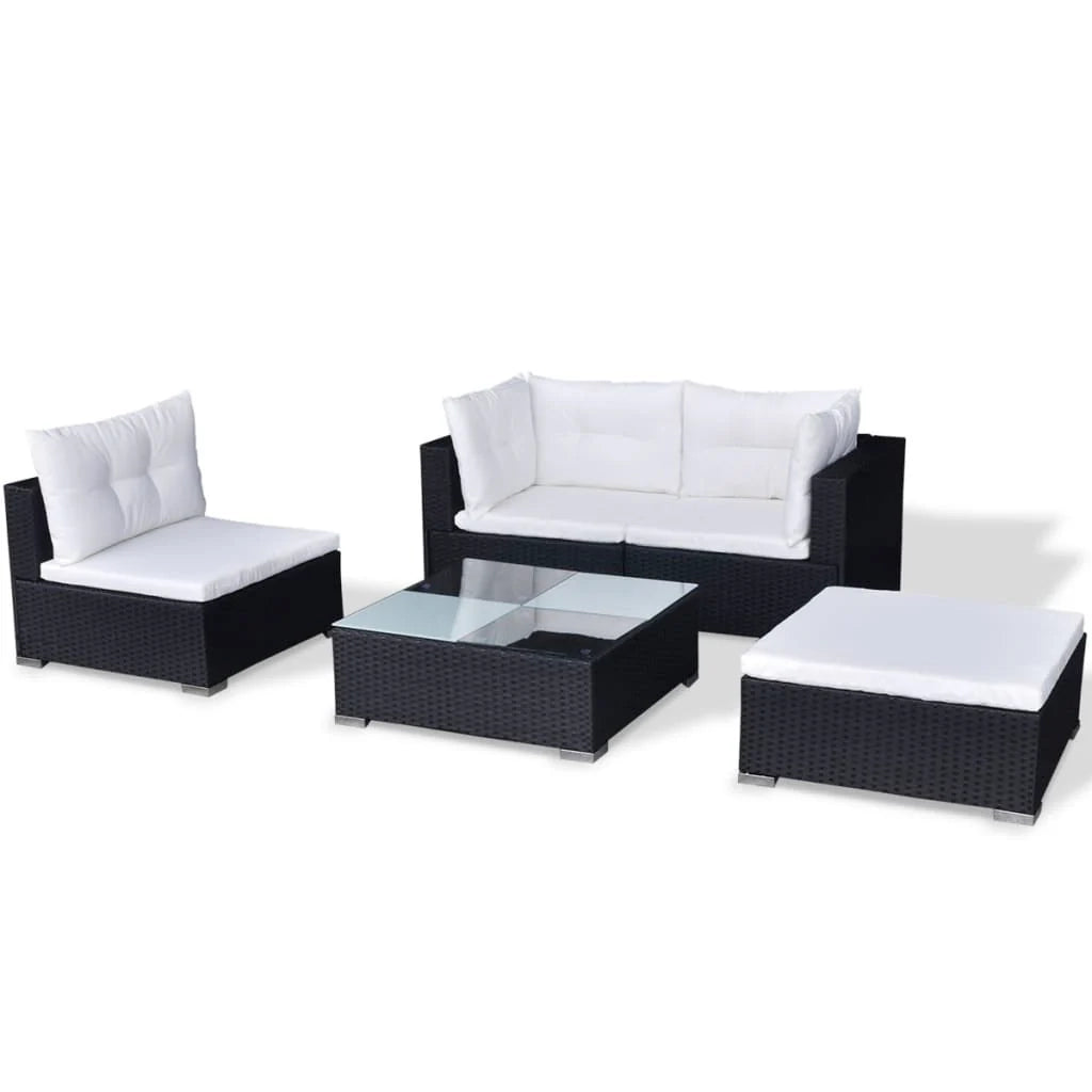 Set di mobili da giardino mobili da esterno 5 pezzi con cuscini resina intrecciata nera 02_0016495