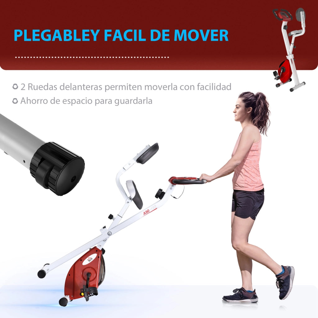 Bicicletta da Fitness Pieghevole con Sella Regolabile e Cardiofrequenzimetro ¨C zephmum ¨C Rosso 43x97x109 cm