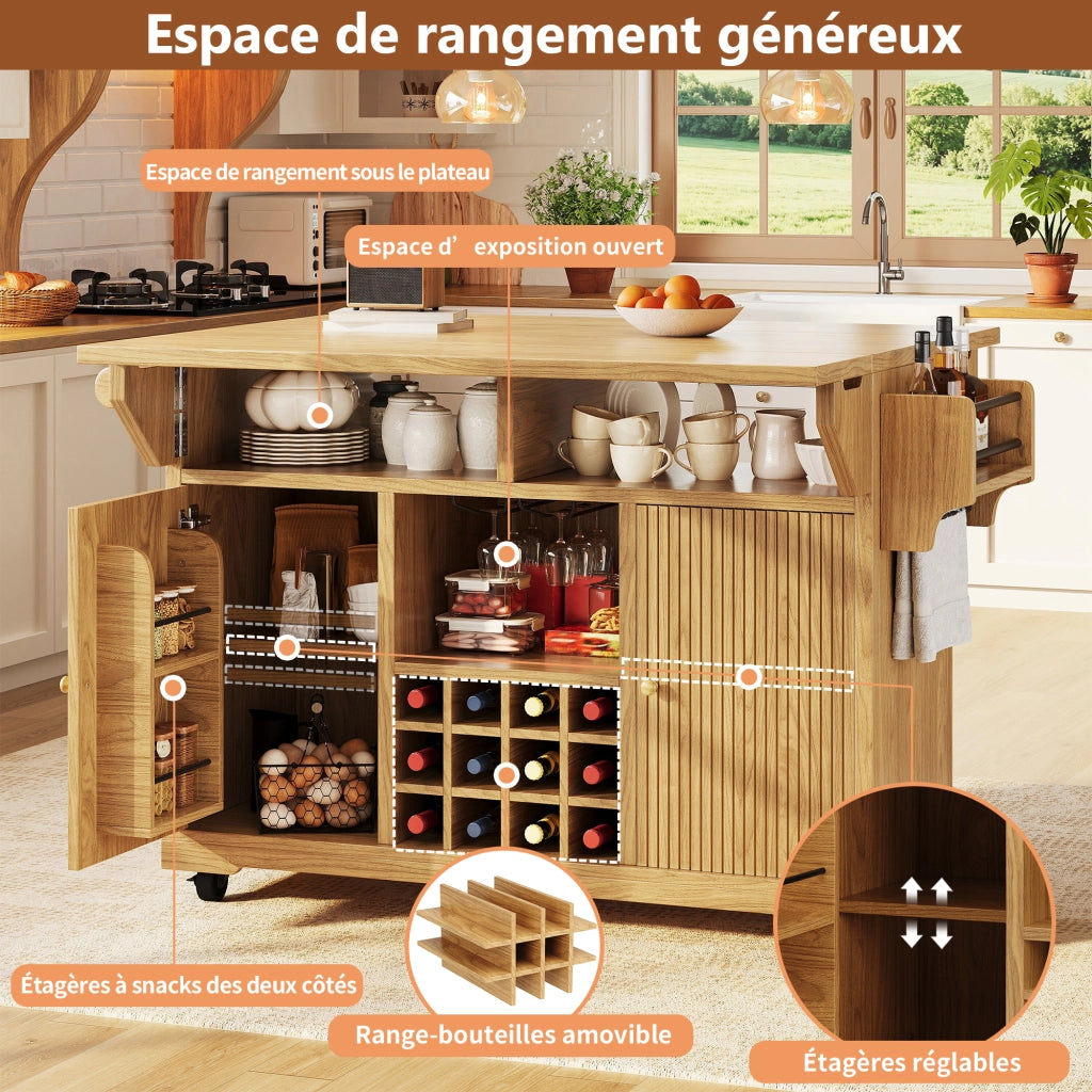 Carrello da cucina mobile con vani aperti; ripiani regolabili e portabottiglie; per cucina e sala da pranzo
