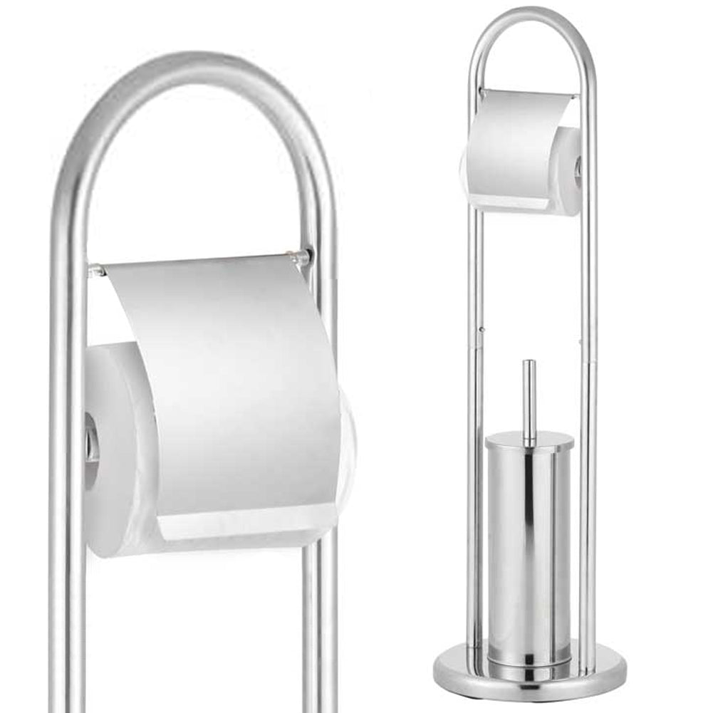 Piantana Portarotolo Con Portascopino in Acciaio Cromato Porta Carta Igienica