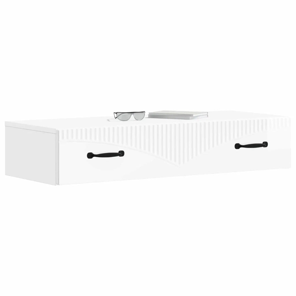 Tavolino da Parete Laterale Bianco Lucido 87,5 x 34,5 x 17 cm 899009