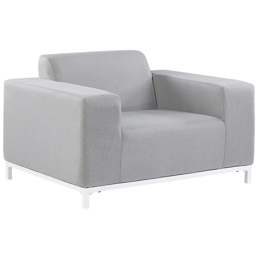 Set divano da giardino rivestimento in tessuto grigio gambe in alluminio bianco con ottomana 5 posti resistente agli agenti atmosferici
