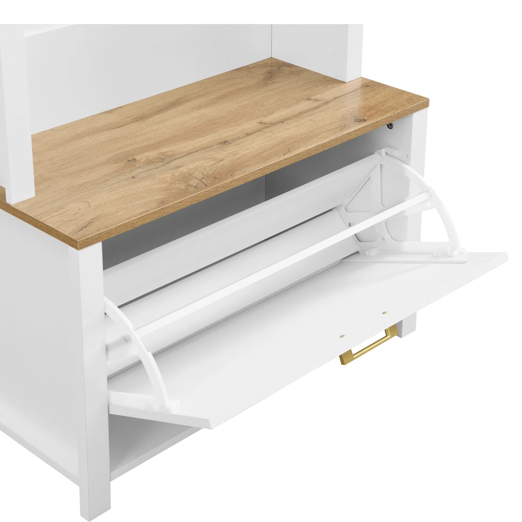 Guardaroba da Ingresso con Appendiabiti, Ripiano e Scarpiera, in MDF Bianco e Color Legno