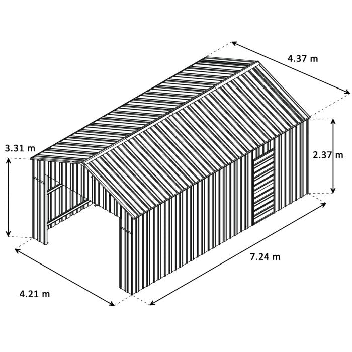Box deposito auto lamiera capanno in Acciaio Zincato con saracinesca 438x724 cm x h 3,31 m - 585KG - 31.7 mq - BEIGE