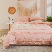Set da letto 3 pezzi, 220 x 240 cm, 3-delig, rosa chiaro, pompon, boho, chic, set da letto, tessuto microfibra lavabile, set da letto completo, coperta morbida con chiusura a zip e 2 cuscini con coperture 80 x 80 cm