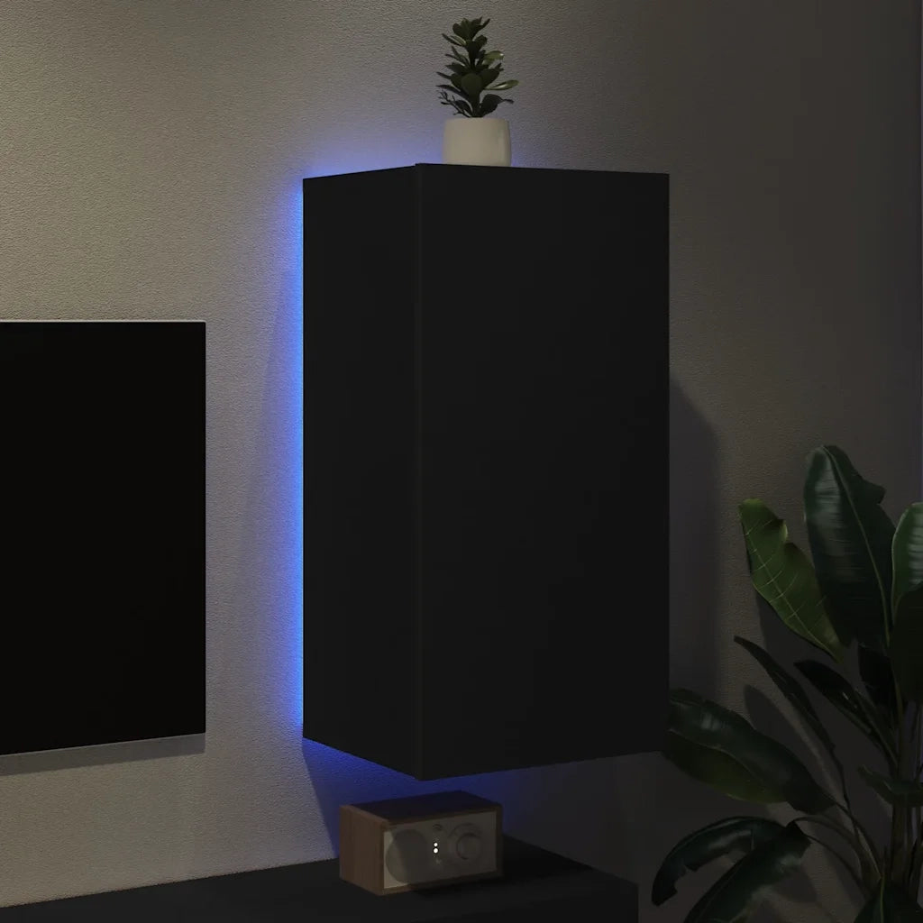 Mobile TV a Parete con Luci LED Nero 40,5x35x80 cm 837261