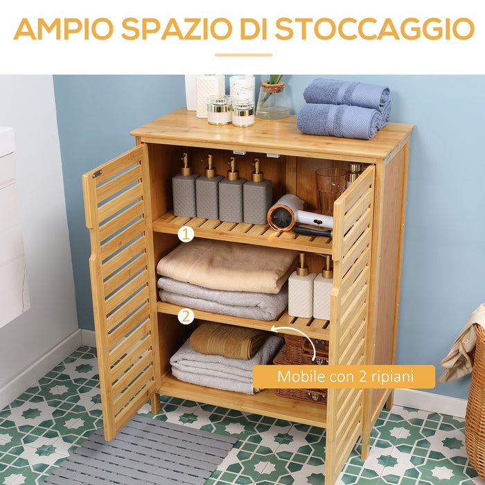 Mobile Bagno 2 Ante 2 Ripiani 68x32x86 cm in Bambù color Legno