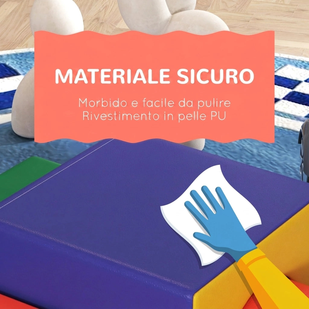Set 4 Blocchi di Costruzione Morbidi per Bambini Gioco Educativo Modulabile in PU e EPE Multicolore