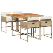 Set da Pranzo da Giardino 5 pz | Set Salotto da Giardino con Cuscini Beige in Polyrattan
